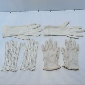 Lot‎ Of Three Vintage Ladies Dress Gloves Embroidered Crocheted Nylon Short Long